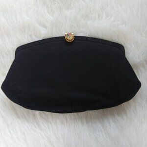 Vintage LA FRANCE Black Clutch w Chain